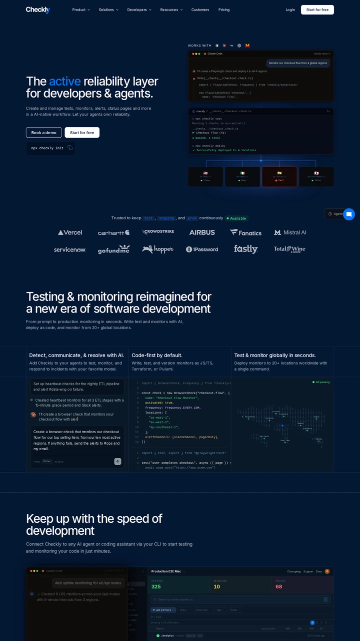 Screenshot of Checkly