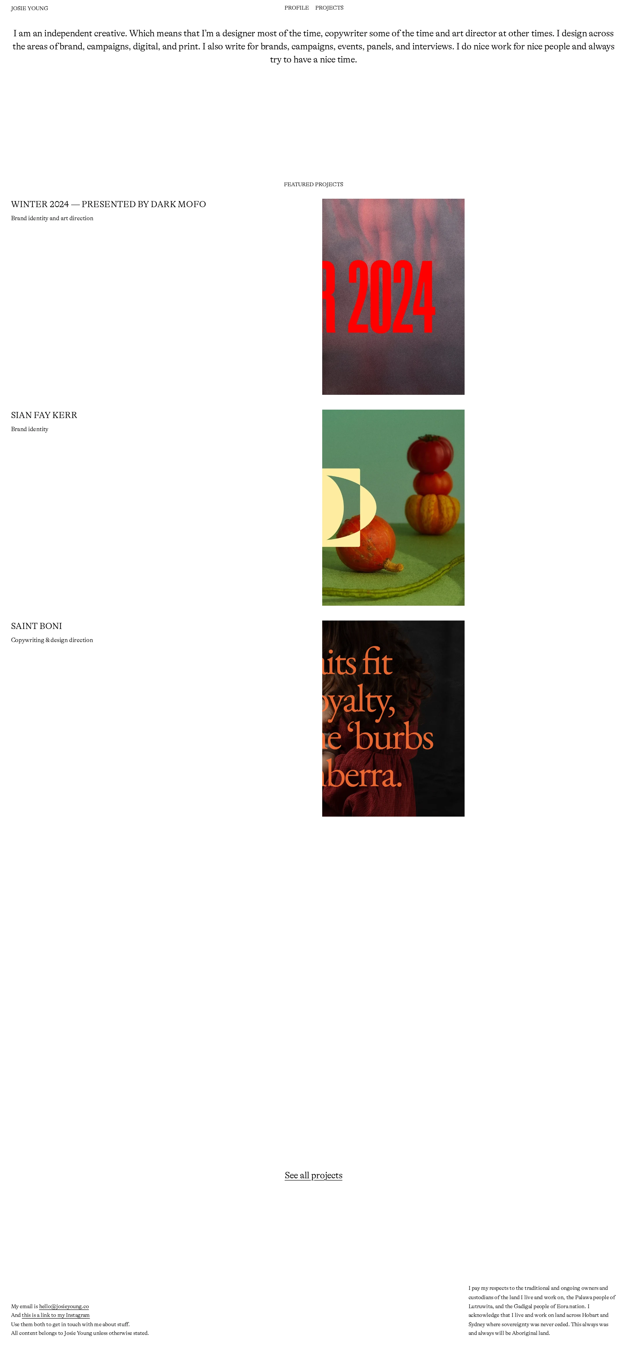 Full desktop screenshot of Josie Young — Independent Designer