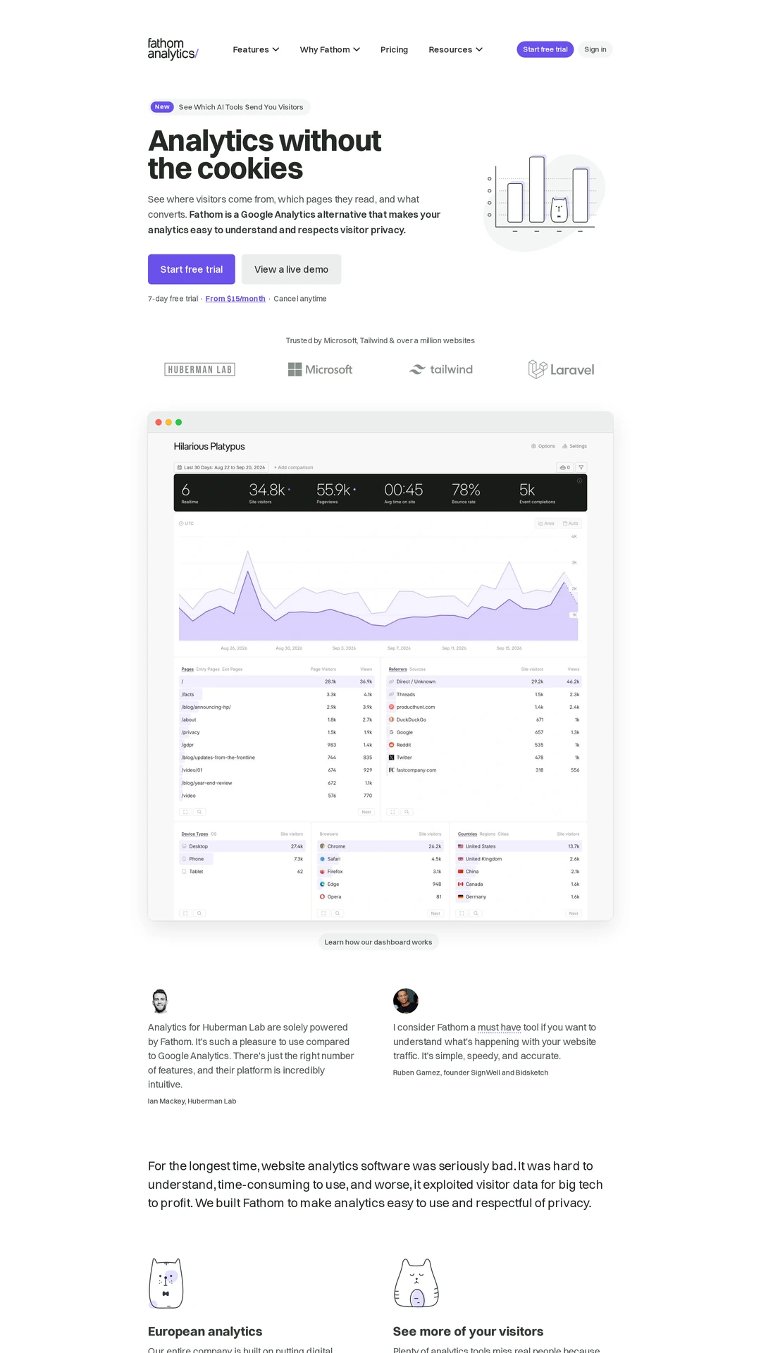 Screenshot of Fathom Analytics