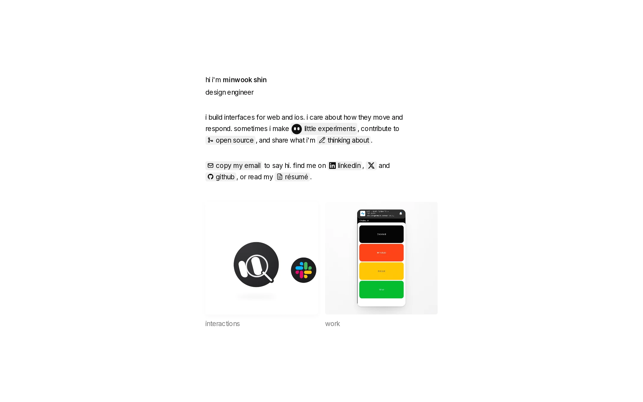 Full desktop screenshot of Minwook Shin — Design Engineer