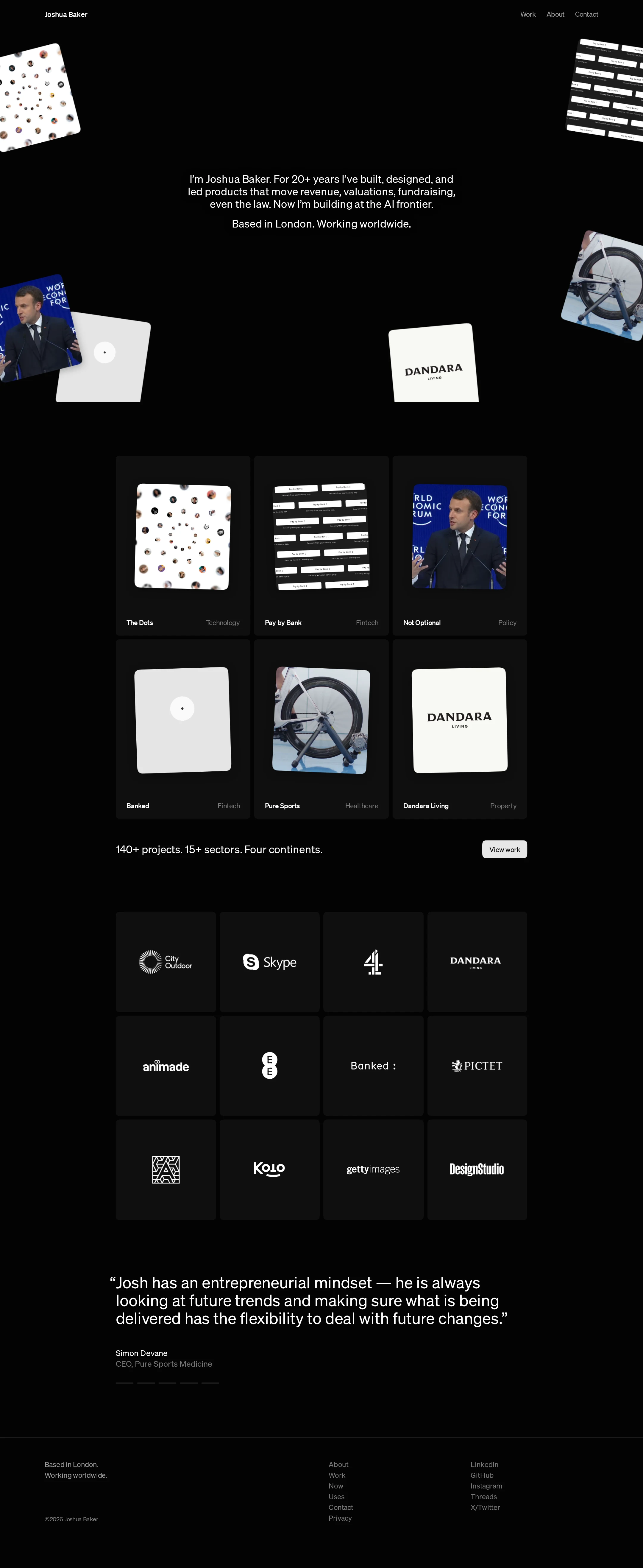 Full desktop screenshot of Joshua Baker — Software engineer and designer