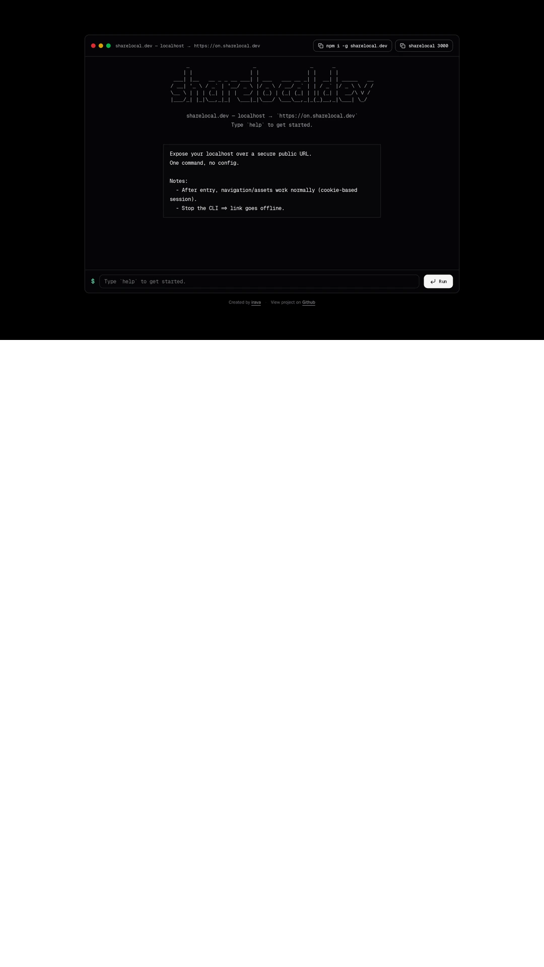 Screenshot of sharelocal.dev