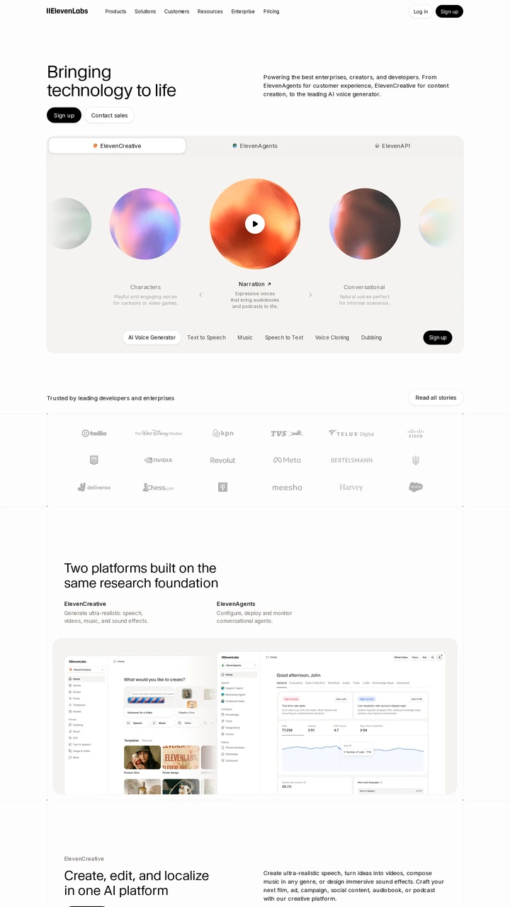 Screenshot of ElevenLabs